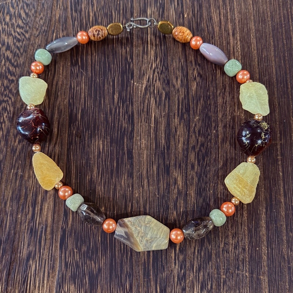 Stone Sea Glass Beaded Necklace Womens OS‎ Multicolor Boho Statement